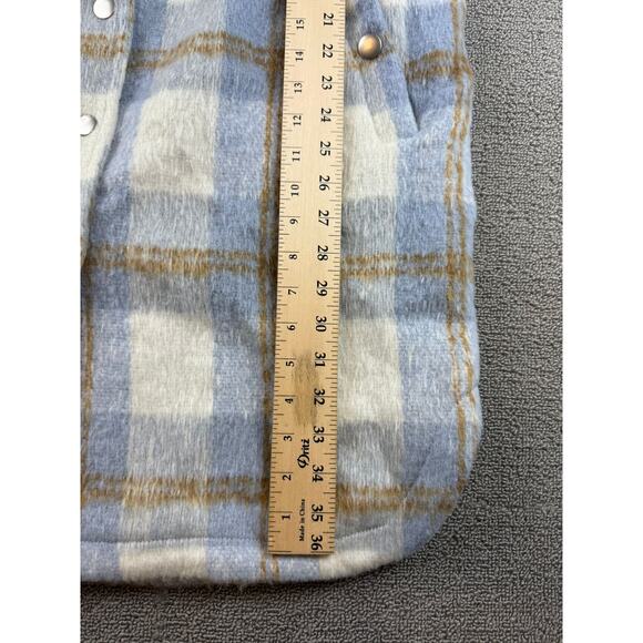 7 for All Mankind Women's Large Longline Brushed Plaid Shacket Coat - Picture 8 of 9